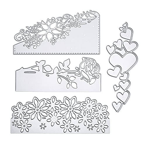 4 Stück Stanzschablone Rose Blumen Herz Set Stanzformen 3D Blume Blüten Blüte Herzen Rand Schneiden Prägeschablonen Prägung Schablone Stanzschablonen für Scrapbooking Foto Album Karten Deko Basteln von cholinchin