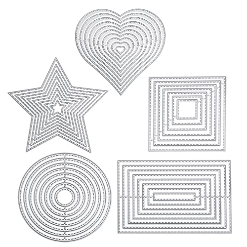 cholinchin 5-teiliges Stanzschablonen-Set: Geometrische Formen - Quadrat, Rechteck, Kreis, Stern, Herz - Stanzformen für Scrapbooking, Karten, Basteln von cholinchin