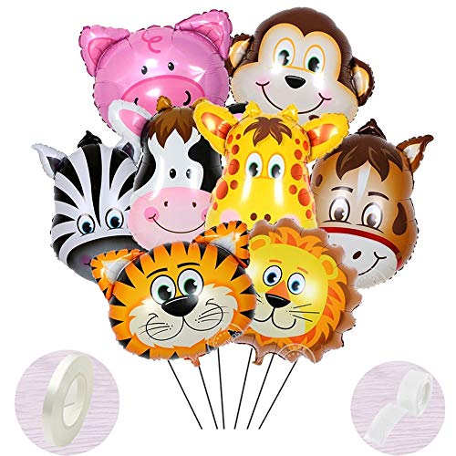 9 Stück Folienballon Tiere Helium set, Aufblasbar Luftballons Dschungel für Baby Junge Kinder Party Dekoration,Riesigen Tierkopf Ballons für1-2-3 -5-6-7-8-9-10 Jahre Geburtstags-deko-geschenk(40-60cm) von cholinchin