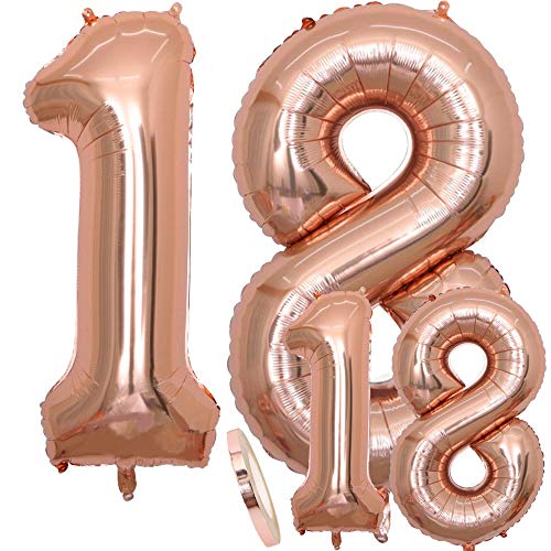 Luftballons Zahl 18 Geburtstag XXL Rose Gold - Riesen Folienballon in 2 Größen 40" & 16" | Set XXL 100cm + Mini 40cm Version Geburtstagsdeko | Insgesamt Vier Zahlen | Ideal zum 18. als Deko von cholinchin