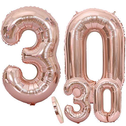 Luftballons Zahl 30 Geburtstag XXL Rose Gold - Riesen Folienballon in 2 Größen 40" & 16" | Set XXL 100cm + Mini 40cm Version Geburtstagsdeko | Insgesamt Vier Zahlen | Ideal zum 30. als Deko von cholinchin