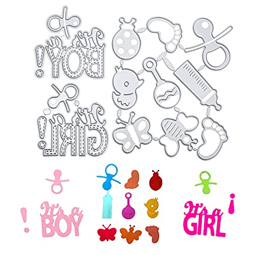 Stanzschablone Baby Set mit Schriftzüge It's a Girl Boy Stanzen Prägen für Stanzmaschine,Stanzformen Schneiden Prägeschablonen Prägung Schablone Stanzschablonen für Scrapbooking Foto Album Karten Deko von cholinchin