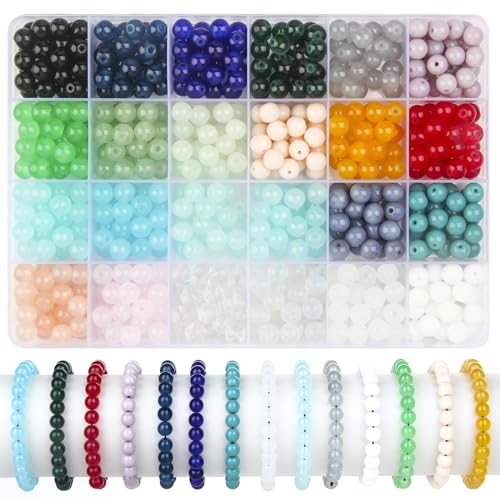 chuangzhi 615 Stück Perlen für Armbänder, 8mm Glasperlen zum Auffädeln, 24 Farben Bunten Perlen für Armbänder Selber Machen zum DIY Schmuck für Kinder Erwachsene von chuangzhi