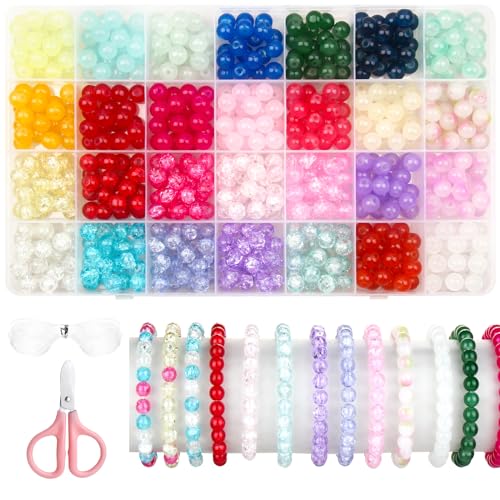chuangzhi 640 Stück Perlen für Armbänder, 8mm Glasperlen zum Auffädeln, 28 Farben Bunten Perlen für Armbänder Selber Machen zum DIY Schmuck für Kinder Erwachsene von chuangzhi