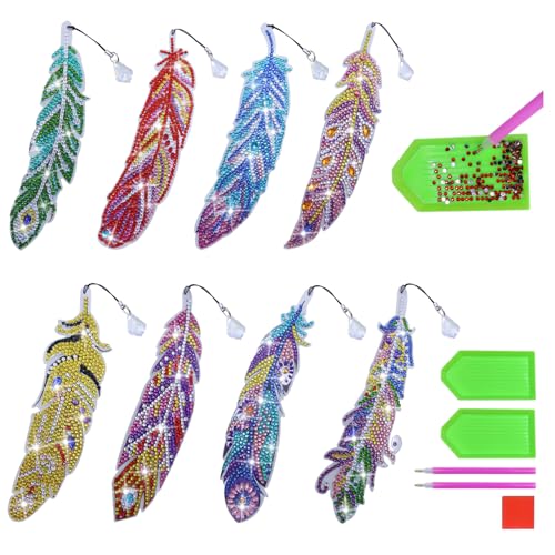 chuanhylis 8 Stück Diamond Painting Kinder, Lesezeichen Diamond Painting, Acryl Lesezeichen Basteln, Basteln Geschenke für Mädchen 7 8 9 10 11 12 Jahre, Erwachsene von chuanhylis