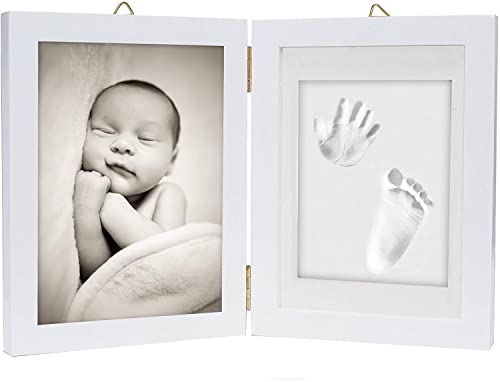 chuckle - Baby Hand & Fußabdruck Gipsabdruck, 2-Teiliger Holz Bilderrahmen (Groß 12,7x17,8cm Foto) mit Nudelholz - Kinderzimmer, Deko, Andenken, Geschenk für Neugeborene & Babyparty von chuckle