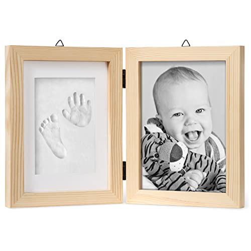 chuckle - Baby Hand & Fußabdruck Gipsabdruck, 2-Teiliger Holz Bilderrahmen (Groß 12,7x17,8cm Foto) mit Nudelholz - Kinderzimmer, Deko, Andenken, Geschenk für Neugeborene & Babyparty von chuckle