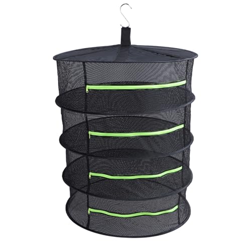 ciciglow Kräuter-Trockengestell, Mehrschichtiges Hängendes Pflanzentrocknernetz mit Reißverschlussöffnung, Netzstoff, Oxford-Stoff, für Wachstumszelte, Obst, Gemüse (4 Etagen) von ciciglow