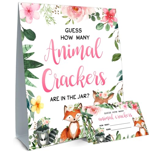 Cidobi Fox Baby Shower Game Cards, Guess How Many Animal Cracker Are In The Jar Safari Baby Shower Game With Sign And 30 Cards, Baby Shower Decorations for Boy And Girl von cidobi