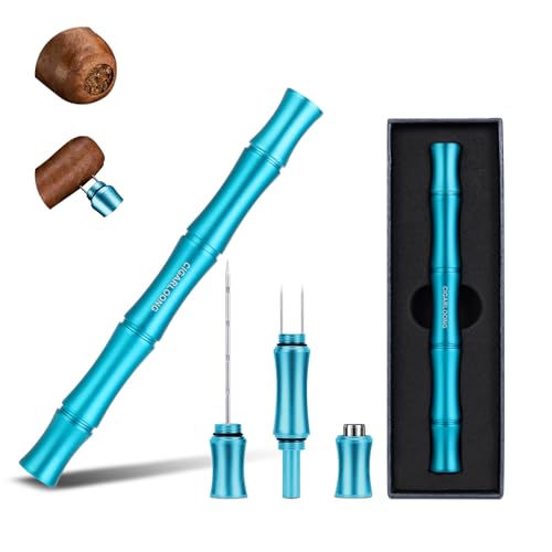 Cigarmoon Zigarrenstanzwerkzeug 3-in-1 mit Zigarrenlochöffner (0,8 cm), Edelstahl-Zigarren-Ziehverstärker und Doppelnoppen, Zigarrenwerkzeuge und Zubehör mit Geschenkbox für Männer (Blau-Grün) von cigarmoon
