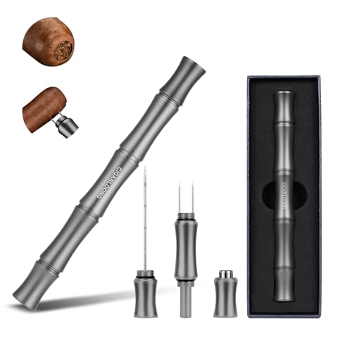 Cigarmoon Zigarrenstanzwerkzeug 3-in-1 mit Zigarrenlochöffner (0,8 cm), Edelstahl-Zigarren-Ziehverstärker und Doppelnoppen, Zigarrenwerkzeuge und Zubehör mit Geschenkbox für Männer (grau) von cigarmoon