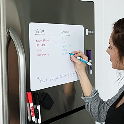 43,2 x 28,9 cm schmutzabweisendes magnetisches Whiteboard für Kühlschrank – trocken abwischbare Tafel mit Kühlschrankmagnet-Funktionalität, inklusive großem Radiergummi und 4 Markern – perfekter von cinch!