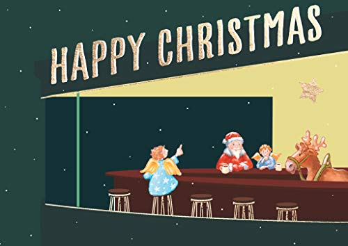 Cityproducts - 5708 - Klappkarte, Weihnachten, Weihnachtsmann. Engel und Rentier in Bar, Happy Christmas, DIN A 6, mit Umschlag von cityproducts