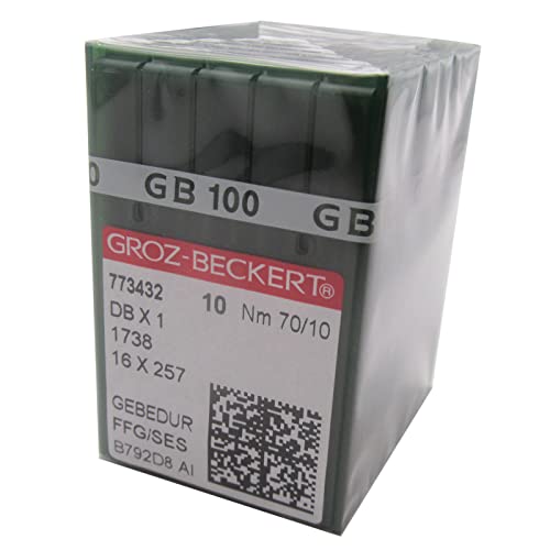 Groz-Beckert Nadel in transparenter Kunststoffbox, 100 Groz-Beckert DBX1 16X257 1738 Gebedur Titan-Nähmaschinennadeln (10/70) von ckpsms