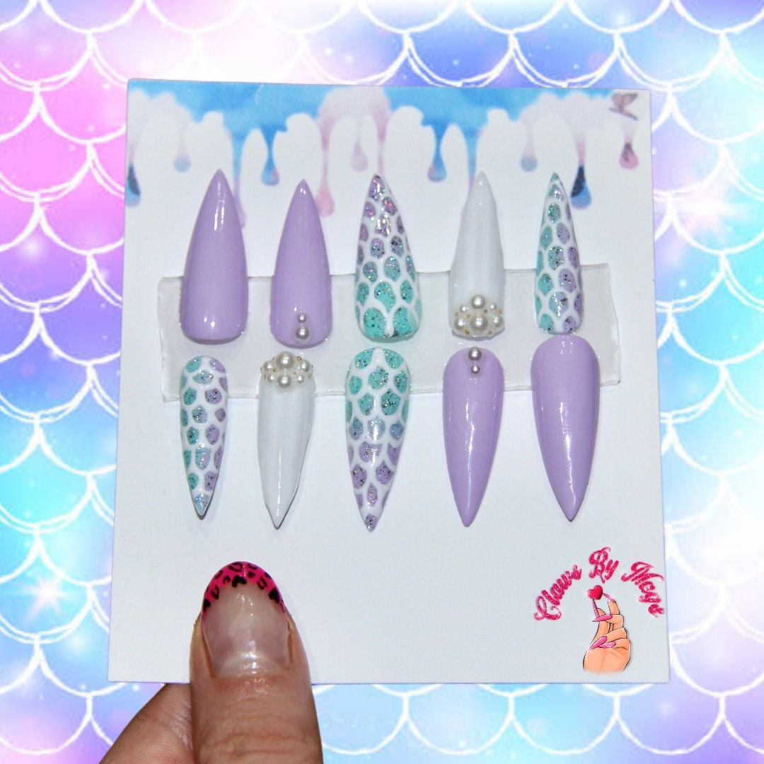 Mermaid Pear Press On Nails Clawsbymags von clawsbymags
