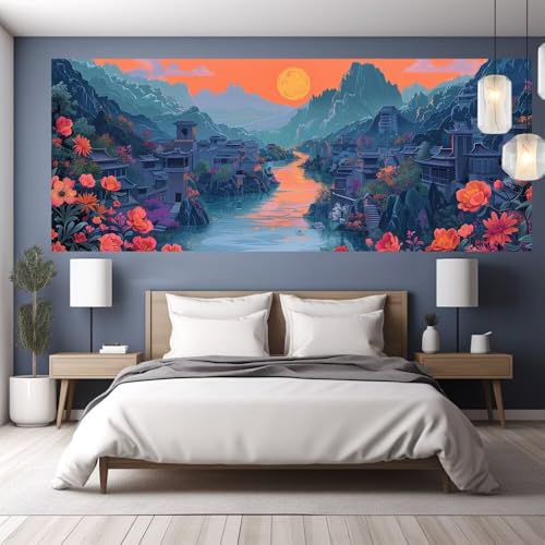Diamond Painting Erwachsene Groß XXL 130x60cm Diamond Painting Sonnenuntergang, 5D DIY Malen Nach Zahlen Erwachsene Blume, Full Drill Cross Stickerei Bilder Malerei Basteln Kits, Zimmer Deko Y1134 von clldy
