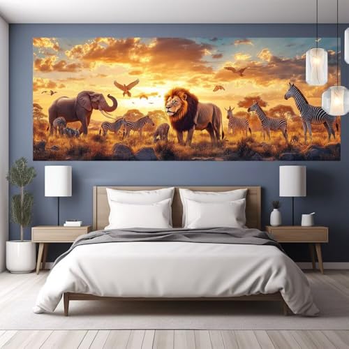 Diamond Painting Erwachsene Groß XXL 130x60cm Diamond Painting Sonnenuntergang, 5D DIY Malen Nach Zahlen Erwachsene Löwe, Full Drill Cross Stickerei Bilder Malerei Basteln Kits, Zimmer Deko Y1150 von clldy