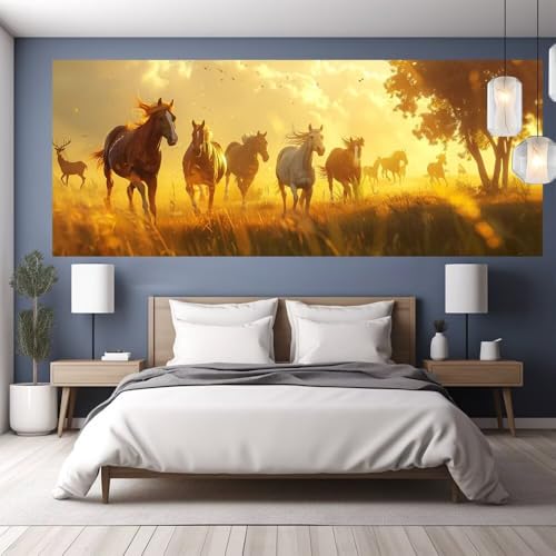 Diamond Painting Erwachsene Groß XXL 130x60cm Diamond Painting Sonnenuntergang, 5D DIY Malen Nach Zahlen Erwachsene Pferd, Full Drill Cross Stickerei Bilder Malerei Basteln Kits, Zimmer Deko Y1136 von clldy