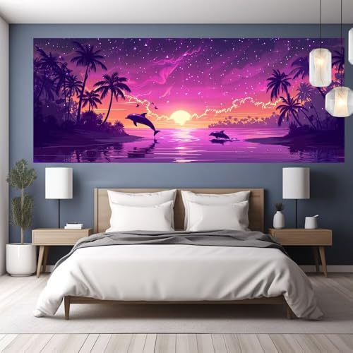 Diamond Painting Erwachsene Groß XXL 150x65cm Diamond Painting Sonnenuntergang, 5D DIY Malen Nach Zahlen Erwachsene Delphin, Full Drill Cross Stickerei Bilder Malerei Basteln Kits, Zimmer Deko Y1132 von clldy