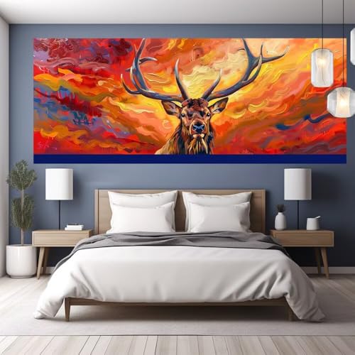 Diamond Painting Erwachsene Groß XXL 150x65cm Diamond Painting Sonnenuntergang, 5D DIY Malen Nach Zahlen Erwachsene Elch, Full Drill Cross Stickerei Bilder Malerei Basteln Kits, Zimmer Deko Y1138 von clldy