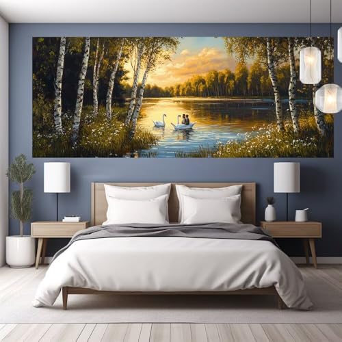 Diamond Painting Erwachsene Groß XXL 150x65cm Diamond Painting Sonnenuntergang, 5D DIY Malen Nach Zahlen Erwachsene Wald, Full Drill Cross Stickerei Bilder Malerei Basteln Kits, Zimmer Deko Y1146 von clldy