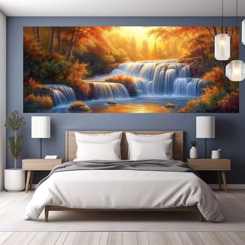 Diamond Painting Erwachsene Groß XXL 150x65cm Diamond Painting Sonnenuntergang, 5D DIY Malen Nach Zahlen Erwachsene Wasserfall,Full Drill Cross Stickerei Bilder Malerei Basteln Kits, Zimmer Deko Y1140 von clldy
