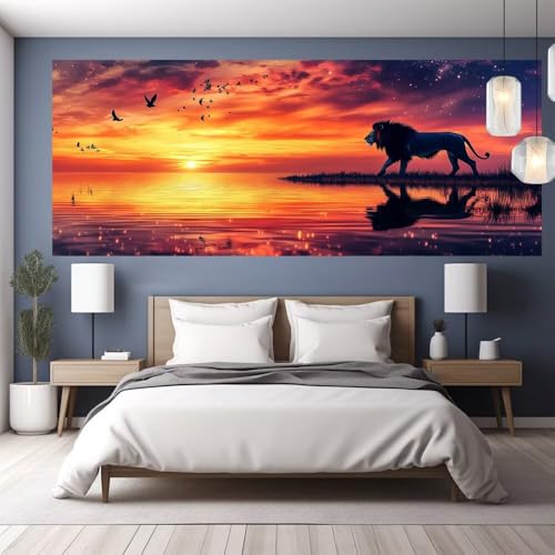 Diamond Painting Erwachsene Groß XXL 160x70cm Diamond Painting Sonnenuntergang, 5D DIY Malen Nach Zahlen Erwachsene Löwe, Full Drill Cross Stickerei Bilder Malerei Basteln Kits, Zimmer Deko Y1148 von clldy