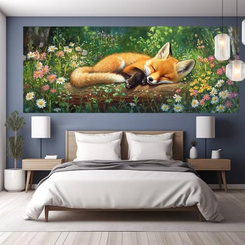 Diamond Painting Erwachsene Groß XXL 70x30cm Diamond Painting Fuchs, 5D DIY Malen Nach Zahlen Erwachsene Blume, Full Drill Cross Stickerei Bilder Malerei Basteln Kits, Wand Wohnzimmer Zimmer Deko Y874 von clldy