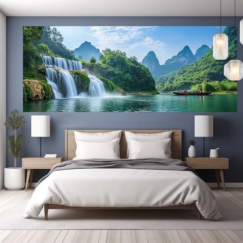 Diamond Painting Erwachsene Groß XXL 70x30cm Diamond Painting Wasserfall, DIY Malen Nach Zahlen Erwachsene Landschaft,Full Drill Cross Stickerei Bilder Malerei Basteln Kits,Wohnzimmer Zimmer Deko Y474 von clldy