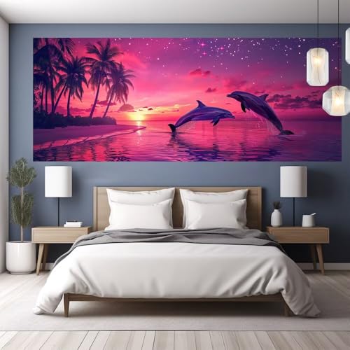 Diamond Painting Sonnenuntergang Diamond Painting Erwachsene Groß XXL, 5D DIY Bastelset Erwachsene Mosaikherstellung Bilder, Diamant Malerei Geschenke für Frauen, Zimmer Wanddeko Delfin 150x65cm Y1131 von clldy