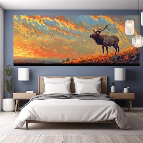Diamond Painting Sonnenuntergang Diamond Painting Erwachsene Groß XXL, 5D DIY Bastelset Erwachsene Mosaikherstellung Bilder, Diamant Malerei Geschenke für Frauen, Zimmer Wanddeko Elch 160x70cm Y1137 von clldy