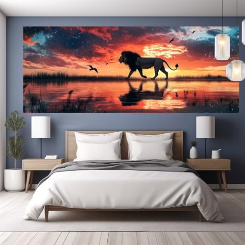 Diamond Painting Sonnenuntergang Diamond Painting Erwachsene Groß XXL, 5D DIY Bastelset Erwachsene Mosaikherstellung Bilder, Diamant Malerei Geschenke für Frauen, Zimmer Wanddeko Löwe 130x60cm Y1149 von clldy