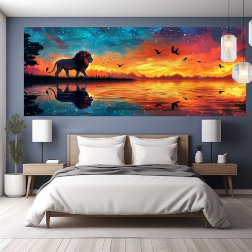 Diamond Painting Sonnenuntergang Diamond Painting Erwachsene Groß XXL, 5D DIY Bastelset Erwachsene Mosaikherstellung Bilder, Diamant Malerei Geschenke für Frauen, Zimmer Wanddeko Löwe 150x65cm Y1151 von clldy
