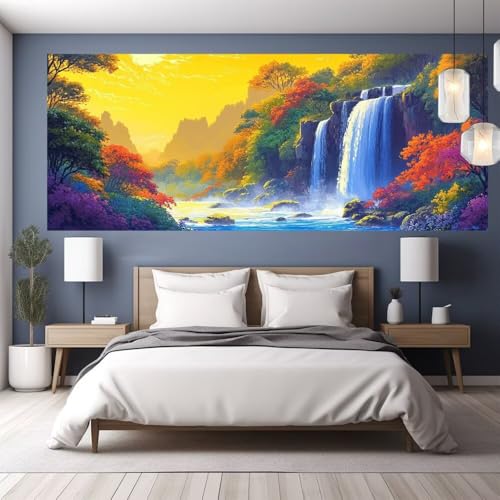 Diamond Painting Sonnenuntergang Diamond Painting Erwachsene Groß XXL, DIY Bastelset Erwachsene Mosaikherstellung Bilder, Diamant Malerei Geschenke für Frauen,Zimmer Wanddeko Wasserfall 150x65cm Y1141 von clldy