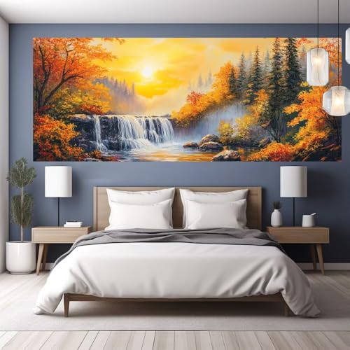 Diamond Painting Sonnenuntergang Diamond Painting Erwachsene Groß XXL, DIY Bastelset Erwachsene Mosaikherstellung Bilder, Diamant Malerei Geschenke für Frauen,Zimmer Wanddeko Wasserfall 150x65cm Y1139 von clldy