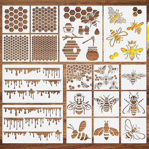 17 Stück Bienenwaben-Schablonen, wiederverwendbare Bienen-Schablonen zum Malen auf Holz, sechseckige Zeichnung, Honigkamm, Bienen-Schablone für Holz, Kekse, Wand, Leinwand, Möbel, DIY, Handwerk, dekorative Holzverbrennung 17 Stück Bienenwaben-Schablonen, wiederverwendbare Bienen-Schablonen zum Malen auf Holz, sechseckige Zeichnung, Honigkamm, Bienen-Schablone für Holz, Kekse, Wand, Leinwand, Möbel, DIY, Handwerk, dekorative Holzverbrennung von clothmile
