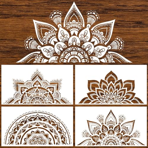 Mandala-Schablone, wiederverwendbar, Blumendesign, Zeichnen, Handwerk für DIY Wand, Fliesen, Möbel, Leinwand, Innen- und Außenbereich, Dekoration, 4 Stück Mandala-Schablone, wiederverwendbar, Blumendesign, Zeichnen, Handwerk für DIY Wand, Fliesen, Möbel, Leinwand, Innen- und Außenbereich, Dekoration, 4 Stück von clothmile