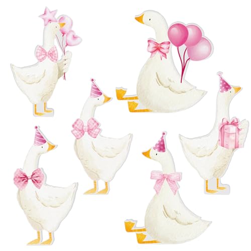 Silly Goose Tischdekoration, 1. Geburtstag, Party-Dekoration, alberne Gänse, Tischaufsätze, rosa Schleife, Holz für Babyparty, Party, Gastgeschenk, Schreibtisch, gestuftes Tablett, 6 Stück (Rosa) von clothmile