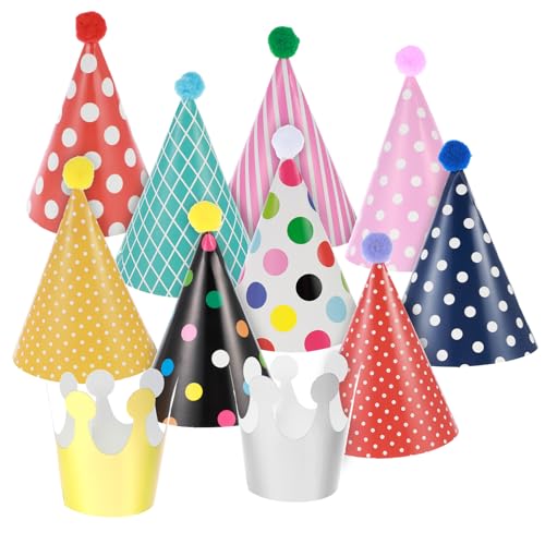 cobee 11Stück Partyhüte Geburtstag Set,9 Partyhut Mit Pompoms Und 2 Geburtstag Krone Geeignet, Bunte Partyhüte Party Kegel Hüte,Partyhüte zum Geburtstag für Geburtstag Festival Dekoration Foto Prop cobee 11Stück Partyhüte Geburtstag Set,9 Partyhut Mit Pompoms Und 2 Geburtstag Krone Geeignet, Bunte Partyhüte Party Kegel Hüte,Partyhüte zum Geburtstag für Geburtstag Festival Dekoration Foto Prop von Cobee
