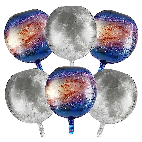 cobee 22inch Kugelballons,3 Stück Mondballons Luftballons +3 Stück Sternkartenballons mit String Weltraum Themenparty Planeten Erde 4D Folienballons Dekoration für den Lehrmaterial von cobee