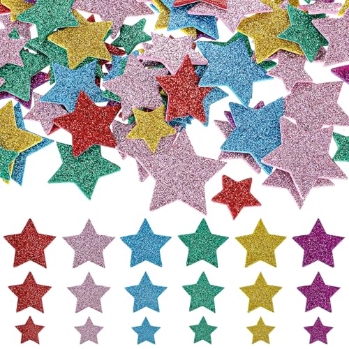 cobee 270 Stück Glitzersterne Schaumstoff Aufkleber, Bunte Sternaufkleber Moosgummi 3 Größen Stern Aufkleber Konfetti Weihnachten Glitzer Stern Streudeko für Sammelalben Grußkarten DIY Basteln von Cobee