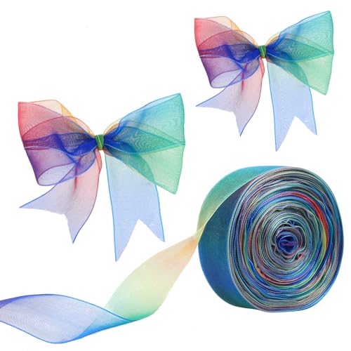 cobee 50 Yards Regenbogen Bänder, Organza Chiffon Band für Geschenkverpackungen, Regenbogen Satin Band für Geschenkverpackungen Hochzeit Party Dekoration(50 Yards) von Cobee