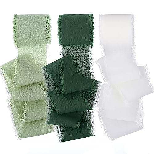 cobee Chiffon Bänder, 3 Rollen, 3,8 cm x 5,5 m handgefertigt Fransen Chiffon Seidenbänder ausgefranste Kanten Stoff Boho Band für Geschenkverpackung Hochzeitseinladungen Blumenarrangement (grün, weiß) cobee Chiffon Bänder, 3 Rollen, 3,8 cm x 5,5 m handgefertigt Fransen Chiffon Seidenbänder ausgefranste Kanten Stoff Boho Band für Geschenkverpackung Hochzeitseinladungen Blumenarrangement (grün, weiß) von Cobee