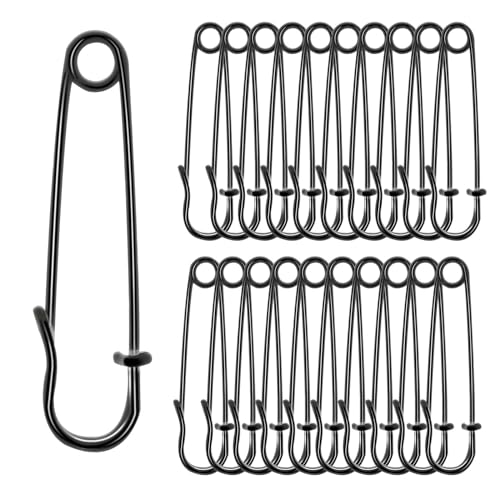 cobee Sicherheitsnadeln Groß, 20 Stück 50mm/2in Sicherheitsnadel Safety Pins Stark Sicherheitsnadeln für Kleidung Rostbeständig Gebogene Sicherheitsnadeln Silber schwarz Sicherheitsnad(Schwarz) von Cobee