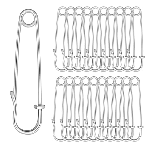 cobee Sicherheitsnadeln Groß, 50 Stück 50mm/2in Sicherheitsnadel Safety Pins Stark Sicherheitsnadeln für Kleidung Rostbeständig Gebogene Sicherheitsnadeln Silber schwarz Sicherheitsnad(Silber) von Cobee