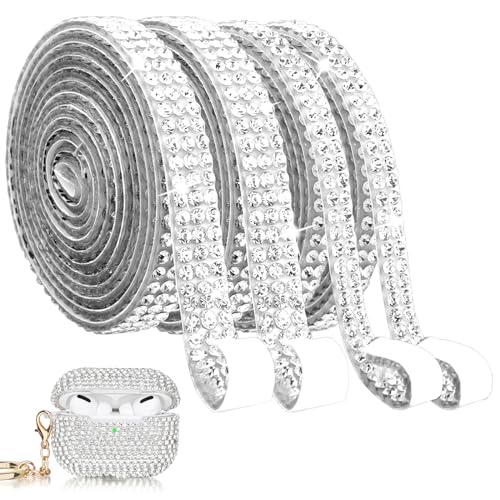 Cobee Selbstklebendes Strassband, 4 Rollen Glitzerband Zum Aufnähen in 2 Größen - Kristall Strass Bling Glitzersteine für DIY Diamant Band Kunsthandwerk von Cobee
