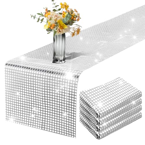 cobee Tischdeko Party, Disco Party Tischläufer Silber Pailletten Tischläufer Glitter Paillette Tischläufer Disco Abschlussball Party Tischläufer Geeignet Glitzer deko Disco Party Deko(30x180CM) von Cobee