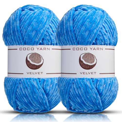 Samtgarn zum Häkeln - CocoYarn - Chenille Chunky Garn zum Handstricken, flauschig weiches Plüsch-Amigurum, sperriges Babydeckengarn zum Häkeln, 100 g (2, Meerblau-27) von coco yarn