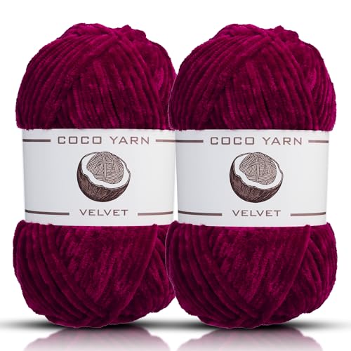 Samtgarn zum Häkeln - CocoYarn - Chenille Chunky Garn zum Handstricken, flauschig weiches Plüsch Amigurum sperriges Babydeckengarn zum Häkeln 100g (2, Bordeaux-39) von coco yarn
