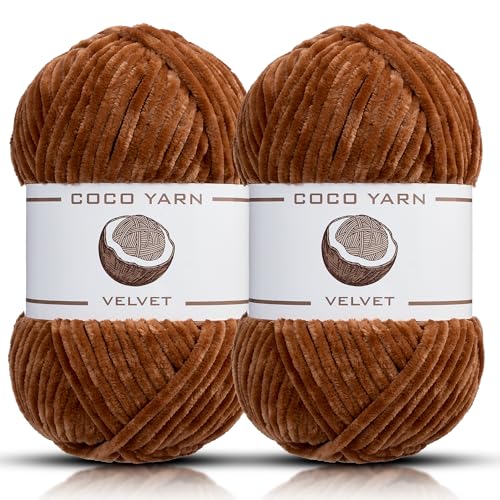 Samtgarn zum Häkeln - CocoYarn - Chenille Chunky Garn zum Handstricken, flauschig weiches Plüsch Amigurum sperriges Babydeckengarn zum Häkeln 100g (2, Dark Safrane-37) von coco yarn